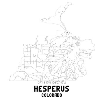 Hesperus Colorado. US street map with black and white lines.
