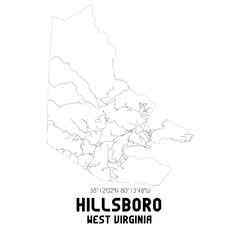 Hillsboro West Virginia. US street map with black and white lines.