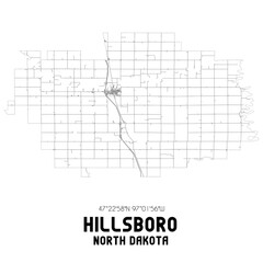 Hillsboro North Dakota. US street map with black and white lines.