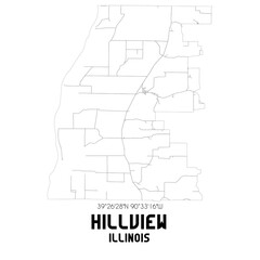 Hillview Illinois. US street map with black and white lines.