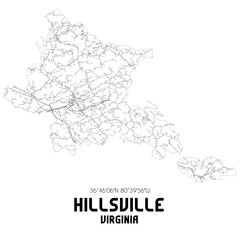 Hillsville Virginia. US street map with black and white lines.