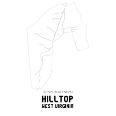 Hilltop West Virginia. US street map with black and white lines.