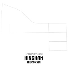 Hingham Wisconsin. US street map with black and white lines.