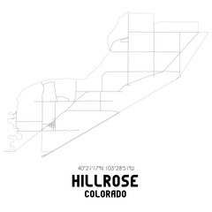 Hillrose Colorado. US street map with black and white lines.