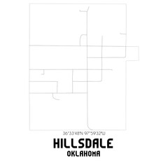 Hillsdale Oklahoma. US street map with black and white lines.