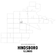 Hindsboro Illinois. US street map with black and white lines.