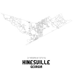 Hinesville Georgia. US street map with black and white lines.