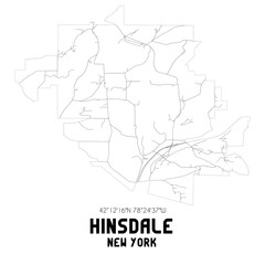 Hinsdale New York. US street map with black and white lines.