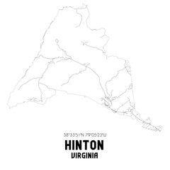 Hinton Virginia. US street map with black and white lines.