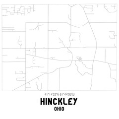 Hinckley Ohio. US street map with black and white lines.