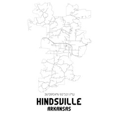 Hindsville Arkansas. US street map with black and white lines.