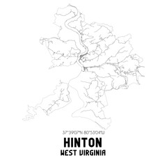 Hinton West Virginia. US street map with black and white lines.