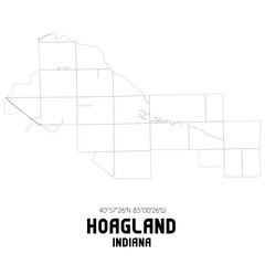 Hoagland Indiana. US street map with black and white lines.