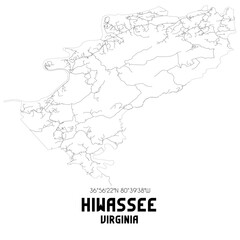 Hiwassee Virginia. US street map with black and white lines.