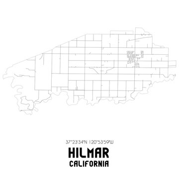 Hilmar California. US street map with black and white lines.