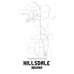 Hillsdale Indiana. US street map with black and white lines.