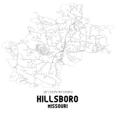 Fototapeta na wymiar Hillsboro Missouri. US street map with black and white lines.