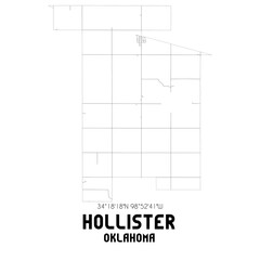 Hollister Oklahoma. US street map with black and white lines.