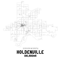 Holdenville Oklahoma. US street map with black and white lines.