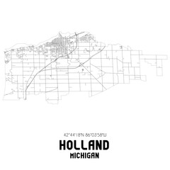 Holland Michigan. US street map with black and white lines.