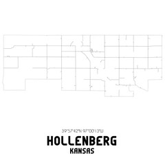 Hollenberg Kansas. US street map with black and white lines.