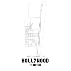 Hollywood Florida. US street map with black and white lines.