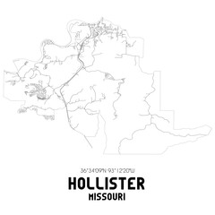 Hollister Missouri. US street map with black and white lines.