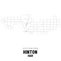 Hinton Iowa. US street map with black and white lines.