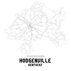 Hodgenville Kentucky. US street map with black and white lines.