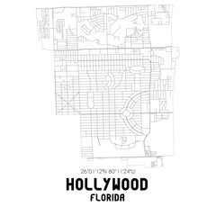 Hollywood Florida. US street map with black and white lines.
