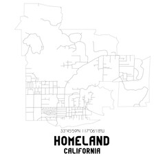 Homeland California. US street map with black and white lines.