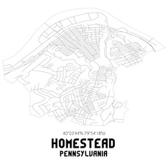 Homestead Pennsylvania. US street map with black and white lines.