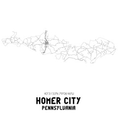 Homer City Pennsylvania. US street map with black and white lines.