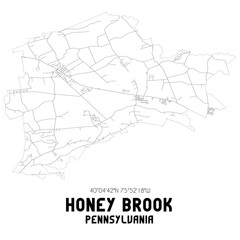 Honey Brook Pennsylvania. US street map with black and white lines.