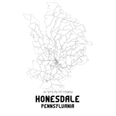 Honesdale Pennsylvania. US street map with black and white lines.