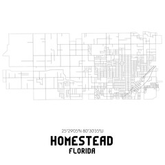 Homestead Florida. US street map with black and white lines.