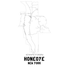 Honeoye New York. US street map with black and white lines.