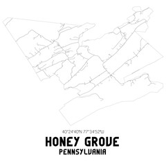 Honey Grove Pennsylvania. US street map with black and white lines.