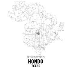 Hondo Texas. US street map with black and white lines.