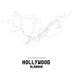 Hollywood Alabama. US street map with black and white lines.