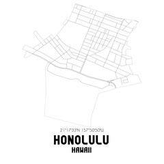 Honolulu Hawaii. US street map with black and white lines.