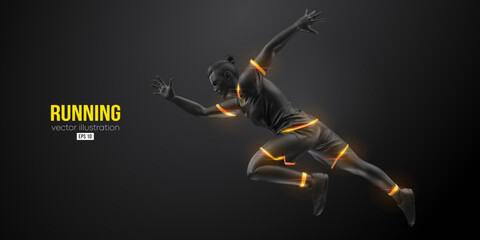 Obraz premium Abstract silhouette of a running athlete on black background. Runner man are running sprint or marathon. Vector illustration