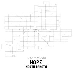 Hope North Dakota. US street map with black and white lines.