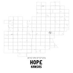 Hope Kansas. US street map with black and white lines.