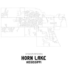 Horn Lake Mississippi. US street map with black and white lines.