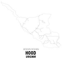 Hood Virginia. US street map with black and white lines.