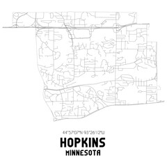 Hopkins Minnesota. US street map with black and white lines.