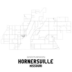 Hornersville Missouri. US street map with black and white lines.