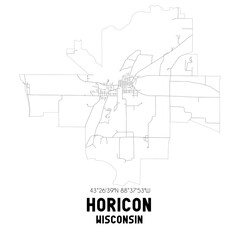 Horicon Wisconsin. US street map with black and white lines.