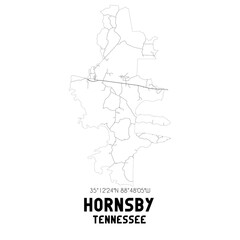 Hornsby Tennessee. US street map with black and white lines.